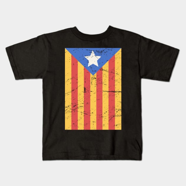 Distressed Catalonia Catalunya Flag Kids T-Shirt by MeatMan